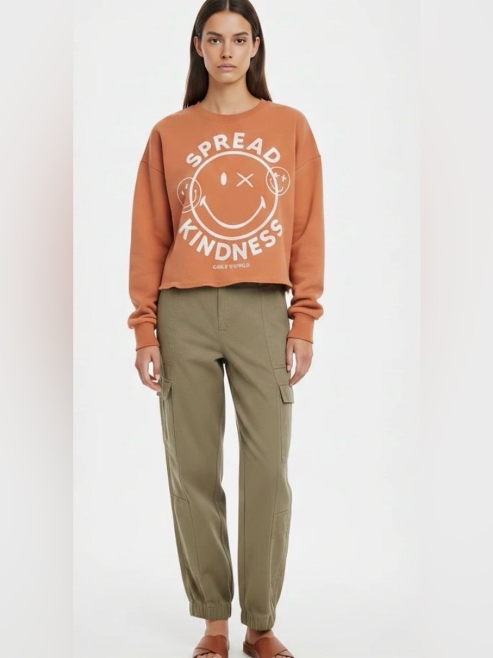 Smiley World cropped graphic sweatshirt. Rust orange. SZ XXL